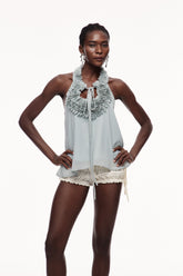 Cedric Ruffle Cutout Halter Yaka Üst